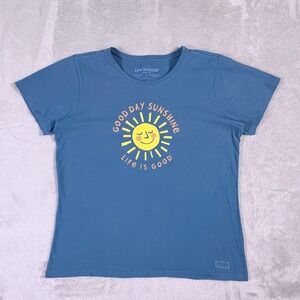 Life Is Good Womens Blue Good Day Sunshine Crusher Tee Graphic T-Shirt Large